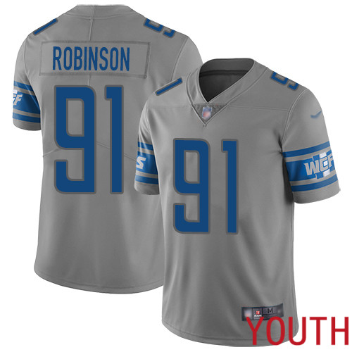 Detroit Lions Limited Gray Youth Ahawn Robinson Jersey NFL Football #91 Inverted Legend